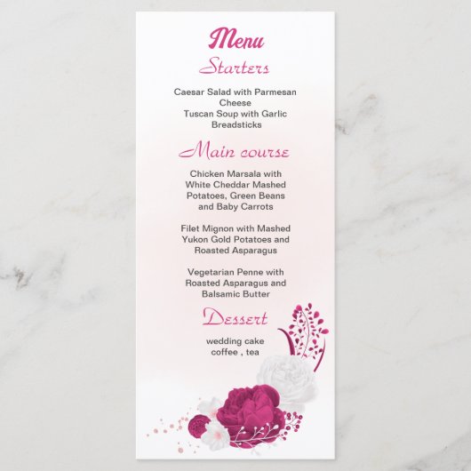 fuchsia & white floral bruiloft menu (Voorkant)