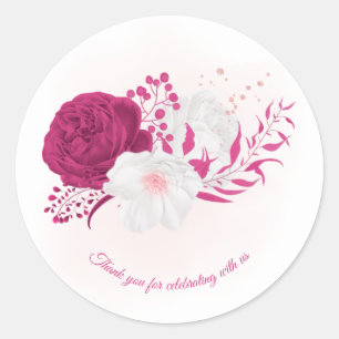 fuchsia & white floral bruiloft ronde sticker
