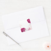 fuchsia & white floral bruiloft vierkante sticker (Envelop)