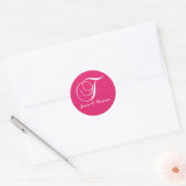 Fuchsia Wit Monogram T Namen Bruiloft Sticker (Envelop)
