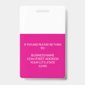 Fuchsia Witte Event Badge Aangepaste QR Code & Log (Achterkant)