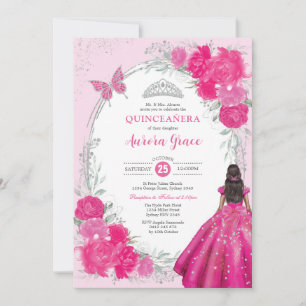 Fuchsia Zilver Quinceañera Bloem 15e Verjaardag Kaart