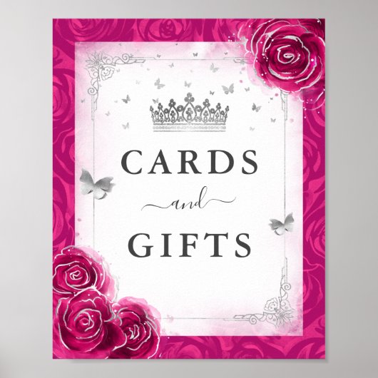 Fuchsia Zilveren Kaarten en geschenken Tafelblad P Poster (Voorkant)