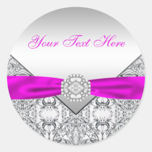 Fuchsia Zilveren Kant Diamant Boog Stickers