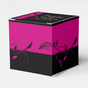 Fuchsia zwart bloemenfiligraan bruiloft gunst doos bedankdoosjes