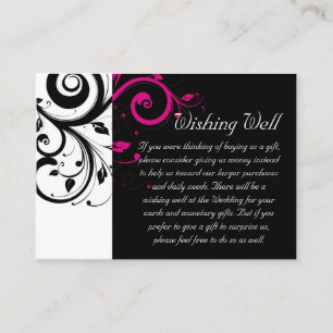 Fuchsia Zwart Swirl Wishing Well Bruiloft Kaart
