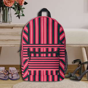 Fuchsia Zwarte Art Deco Chevron Streeppatroon Bedrukte Rugzak