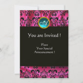 FUCHSIA ZWARTE ZIJDE DAMAST BLAUWE EDELSTEEN MONOG KAART (Achterkant)