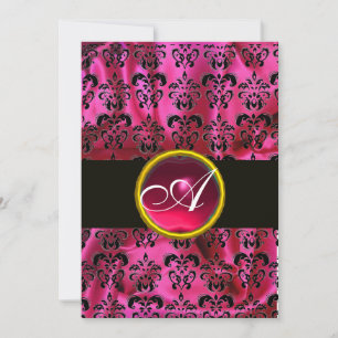 FUCHSIA ZWARTE ZIJDE DAMAST ROBIJN MONOGRAM ,wit Kaart