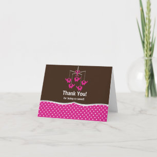 Fuchsiakleurig Roze & Bruine Mobiel dankt u nota Bedankkaart