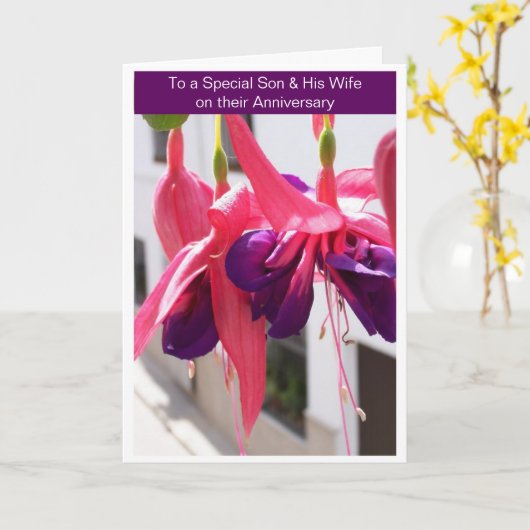 Fuchsias Zoon En Echtgenote Gepersonaliseerde verj Kaart (Gele Bloem)