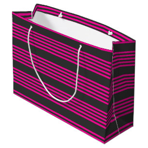 Fuchsie en houtskool met vijf strepen groot cadeauzakje