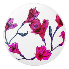 Fucshia Floral Waterverf Keramische Knop