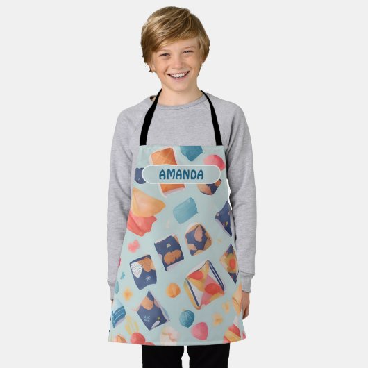 Fudge Waterverf Kleurrijk Gepersonaliseerd Patroon Schort (Gedragen)