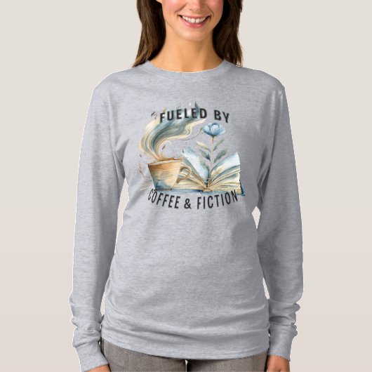Fueled by Coffee & Fiction Longsleeve T-shirt (Voorkant)