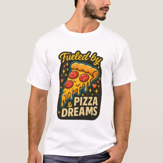 Fueled by Pizza & Dreams — Cheesy Pepperoni Slice T-shirt (Voorkant)