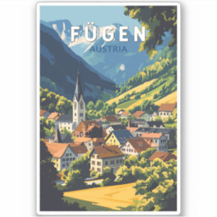 Fugen Oostenrijk Illustratie Reizen Art Vintage Sticker