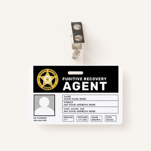FUGITIVE RECOVERY AGENT BADGE (Voorkant met clip)