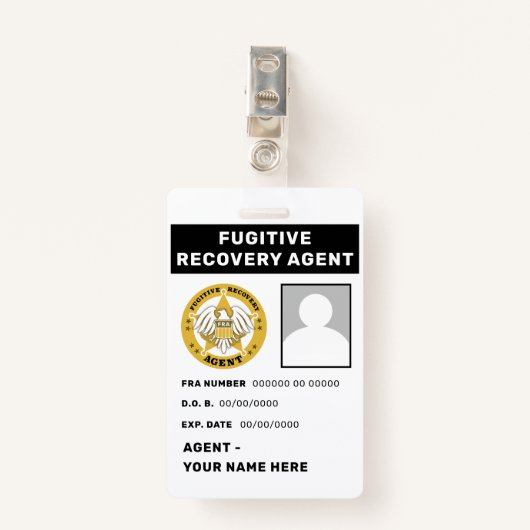 FUGITIVE RECOVERY AGENT Badge (Voorkant met clip)
