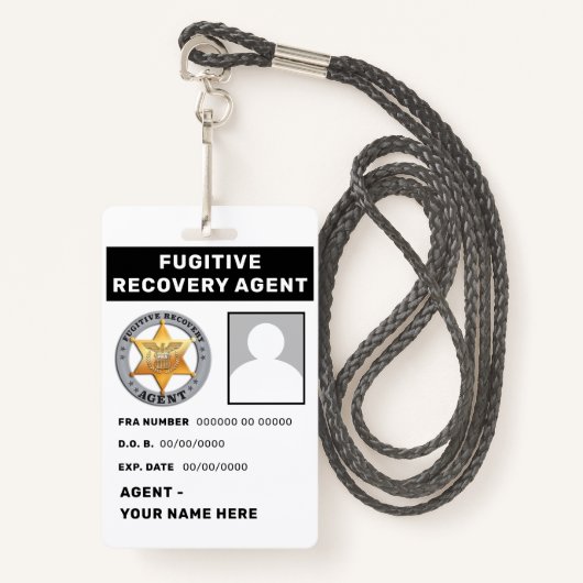 FUGITIVE RECOVERY AGENT Lanyard Badge (Voorkant met draagriem)