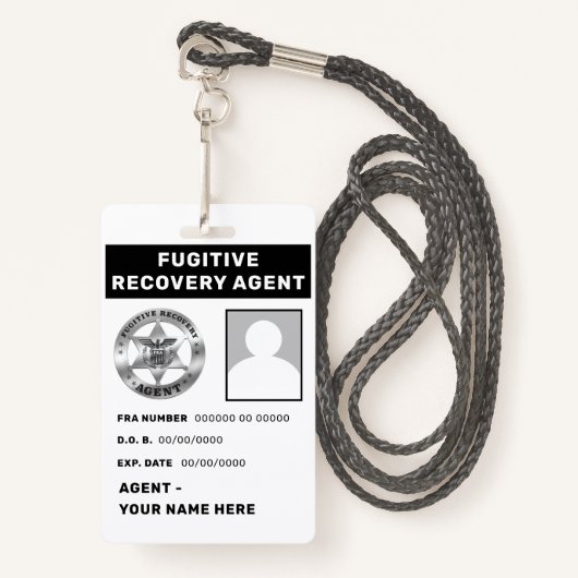 FUGITIVE RECOVERY AGENT Lanyard Badge (Voorkant met draagriem)