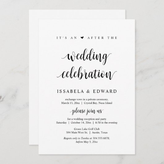 Fuite, C'est une fête après le mariage Invitation (Devant / Derrière)