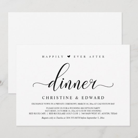 Fuite de mariage, élégante invitation de réception (Devant / Derrière)