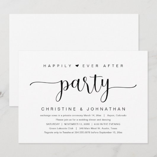 Fuite de mariage, invitation à la fête de bonheur (Devant / Derrière)
