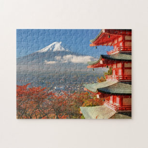 Fuji bekeken van achter Chureito Pagoda Legpuzzel