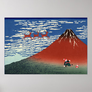 Fuji Bergen in Kerstmis, Japanse kunst Poster