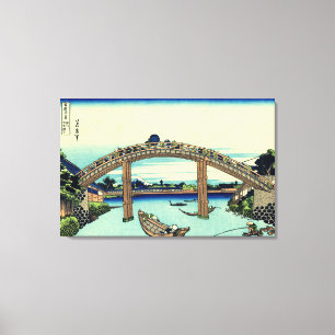 Fuji gezien door de Mannen Bridge in Fukagawa Canvas Afdruk