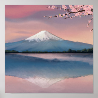 Fuji met Cherry Blossom Poster