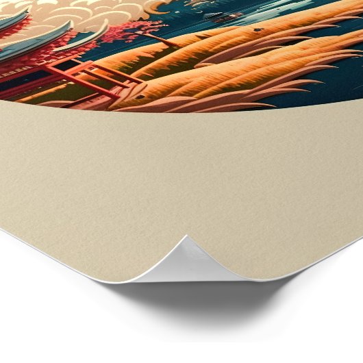 Fuji met een Japans landschap in  stijl. Poster (Hoek)