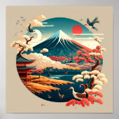 Fuji met een Japans landschap in  stijl. Poster (Voorkant)