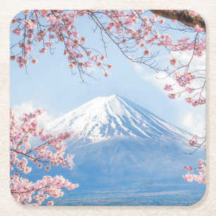 Fuji Mountain Meer van Kawaguchiko Lente in Ja Vierkante Kartonnen Onderzetter