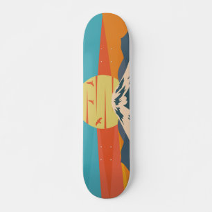 Fuji Retro Style Mountain Sunset in Japan Skateboard