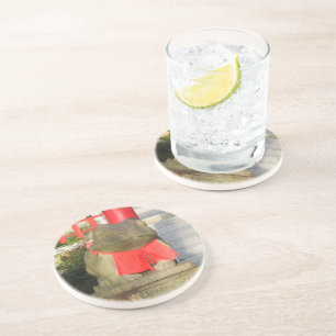 Fuku Kaeru 福 か る Fortune Frog met Red Yodarekake Zandsteen Onderzetter