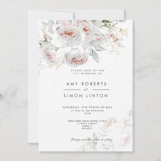 Full Bloom Pink Roses Wedding Invitation (Devant)