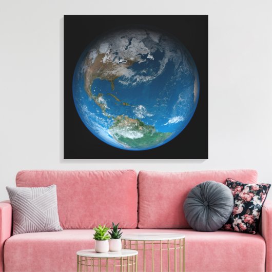 Full Earth met Noord- en Zuid-Amerika. Canvas Afdruk (Insitu (Woonkamer))