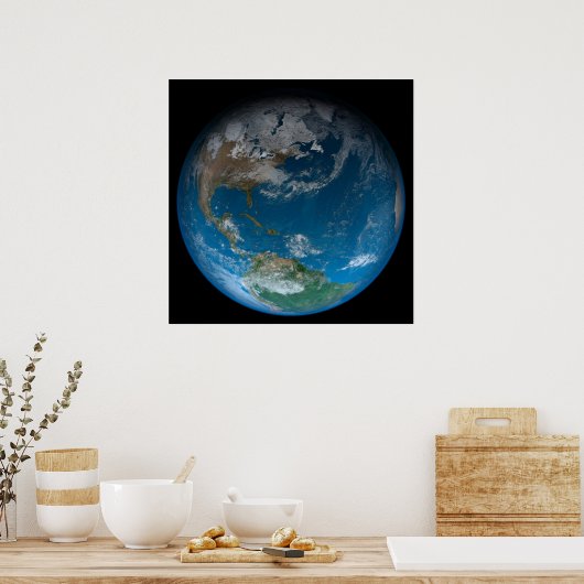 Full Earth met Noord- en Zuid-Amerika. Poster (Keuken)