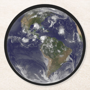 Full Earth toont tropische Stormen in de Atlantisc Ronde Kartonnen Onderzetter