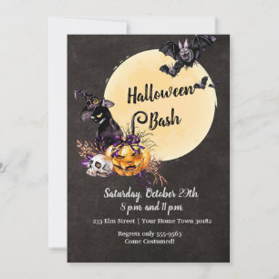 Full Moon Cat Scary Halloween Party Kaart