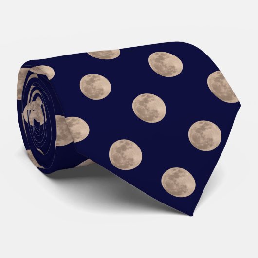Full Moon Dark Navy Blue Polka Dot Stropdas (Opgerold)