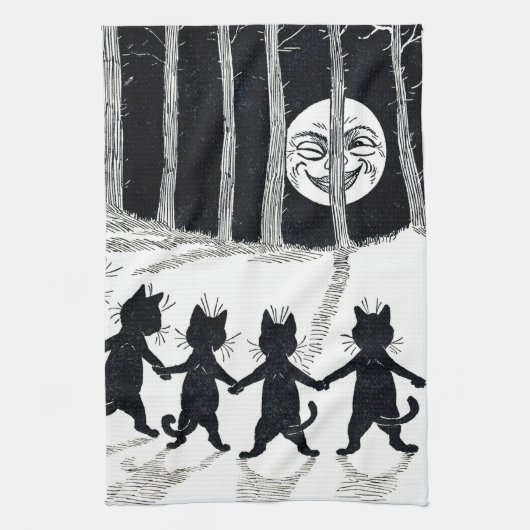 Full moon en Katten, Louis Wain Theedoek (Verticaal)