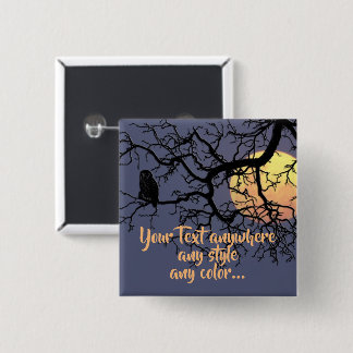 Full Moon en Owl Silhouette Vierkante Button 5,1 Cm