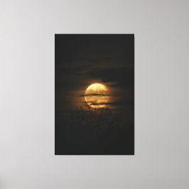 Full Moon Glow Behind Dark Clouds Canvas Afdruk