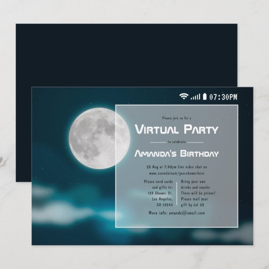 Full Moon Halloween Virtual Birthday Party Kaart (Voorkant / Achterkant)