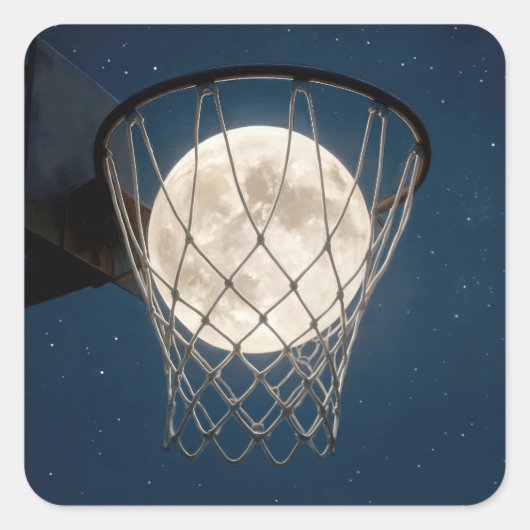Full Moon In a Basketball Net Vierkante Sticker (Voorkant)