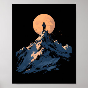 Full Moon Mountain Peak Design - Klimmen En Natuur Poster