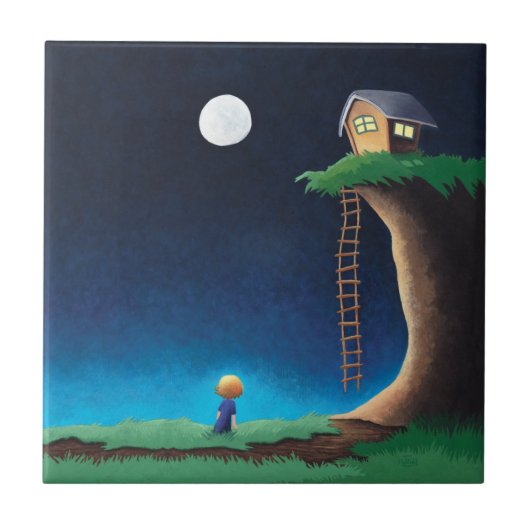Full Moon Night Sky Ceramic Tile Tegeltje (Voorkant)